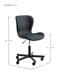 Bürodrehstuhl Batilda in Anthrazit, höhenverstellbar, Bezug: Stoff, Beine: Metall, pulverbeschichtet, Rollen: Kunststoff, Webstoff Anthrazit, B 55 x T 54 cm