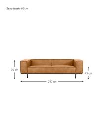 Sofa skórzana z metalowymi nogami Abigail (3-osobowa), Tapicerka: 70% skóra, 30% poliester , Nogi: metal lakierowany, Brązowa skóra, S 230 x G 95 cm