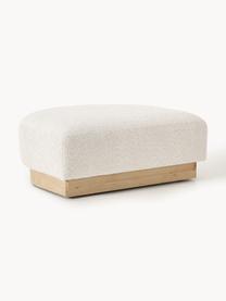 Pouf en peluche-bouclette Natalie, Peluche-bouclette blanc cassé, bois de hêtre clair, larg. 91 x haut. 45 cm