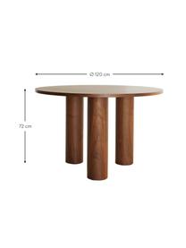 Table ronde bois de noyer Colette, Ø 120 cm, MDF (panneau en fibres de bois à densité moyenne), avec placage en bois de noyer, Bois, Ø 120 x haut. 72 cm
