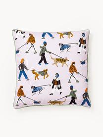 Kussenhoes Doggo met winters motief, 100% katoen, Lichtroze, meerkleurig, B 45 x L 45 cm