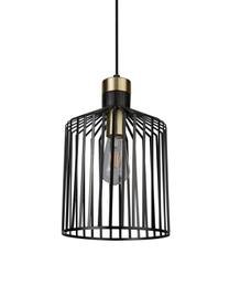 Lampada a sospensione in metallo Bird Cage, Paralume: metallo rivestito, Decorazione: metallo rivestito, Baldacchino: metallo rivestito, Nero, dorato, Ø 22 x Alt. 36 cm