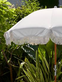 Parasol Retro met franjes, knikbaar, Frame: gelamineerd hout, Franjes: katoen, Wit, crèmewit, Ø 180 x H 230 cm