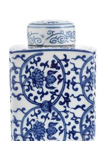 Deckelvase Ella aus Porzellan, H 17 cm, Porzellan, Blau, Weiß, gemustert, B 11 x H 17 cm