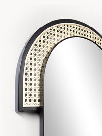 Ovale wandspiegel Esma met Weens vlechtwerk, Frame: metaal, rotan, Zwart, beige, B 43 x H 75 cm