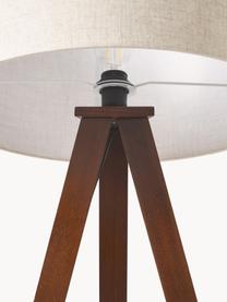 Tripod Stehlampe Jake aus Massivholz, Lampenschirm: Leinen, Lampenfuß: Eschenholz, Beige, Dunkelbraun, H 150 cm