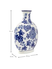 Jarrón de cerámica Blue Flowers, Cerámica, Blanco crudo, azul, An 26 x Al 32 cm