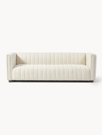 Bouclé-Sofa Antonio (3-Sitzer) mit Holz-Füssen, Bezug: Bouclé (100 % Polyester) , Gestell: Massives Holz, Sperrholz, Bouclé Cremeweiss, B 217 x T 89 cm