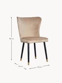 Sedia imbottita in velluto Monti, Rivestimento: velluto (100% poliestere), Gambe: legno, impiallacciato, Velluto beige, nero, dorato, Larg. 55 x Prof. 66 cm