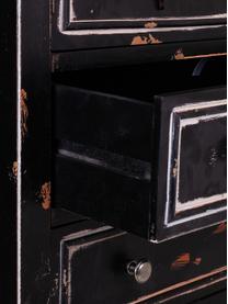 Wysoka komoda z drewna jodłowego z antycznym wykończeniem Rene, Blat: płyta pilśniowa średniej , Czarny, odcienie srebrnego, odcienie brązowego, S 80 x W 142 cm