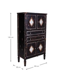 Credenza alta in legno di abete con finitura antica Rene, Nero, argentato, tonalità marroni, Larg. 80 x Alt. 142 cm