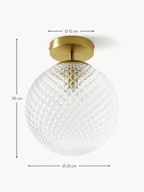 Kleine Deckenleuchte Lorna aus Glas, Lampenschirm: Glas, Baldachin: Metall, galvanisiert, Goldfarben, Transparent, Ø 25 x H 30 cm