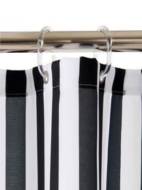 Cortina de baño a rayas Hanne, 100% poliéster, Negro, blanco, An 180 x L 200 cm