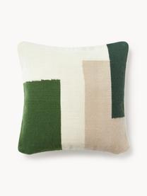 Housse de coussin 50x50 motif abstrait Aylin, 85 % laine, 15 % coton, Vert olive, larg. 50 x long. 50 cm