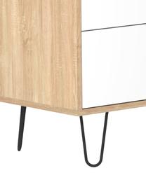 Design dressoir Aero met lades, Frame: spaanplaat, melamine bekl, Poten: gelakt metaal, Eikenhoutkleurig, wit, 120 x 80 cm