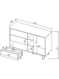 Credenza di design Aero, Piedini: metallo verniciato, Legno di quercia, bianco, Larg. 120 x Alt. 80 cm