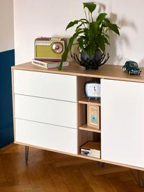 Design dressoir Aero met lades, Frame: spaanplaat, melamine bekl, Poten: gelakt metaal, Eikenhoutkleurig, wit, 120 x 80 cm