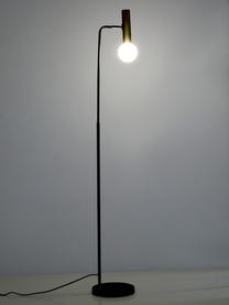 Leeslamp Wilson met glazen lampenkap, Lampvoet: gepoedercoat metaal, Fitting: vermessingd metaal, Lampenkap: glas, Zwart, messingkleurig, H 151cm