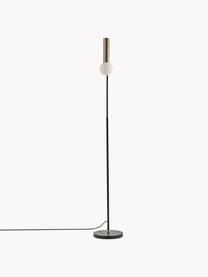 Leeslamp Wilson met glazen lampenkap, Lampvoet: gepoedercoat metaal, Fitting: vermessingd metaal, Lampenkap: glas, Zwart, messingkleurig, H 151cm