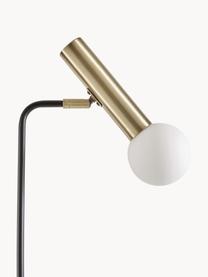 Leeslamp Wilson met glazen lampenkap, Lampvoet: gepoedercoat metaal, Fitting: vermessingd metaal, Lampenkap: glas, Zwart, messingkleurig, H 151cm