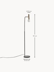 Leeslamp Wilson met glazen lampenkap, Lampvoet: gepoedercoat metaal, Fitting: vermessingd metaal, Lampenkap: glas, Zwart, messingkleurig, H 151cm