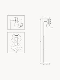 Lampada da lettura con paralume in vetro Wilson, Base della lampada: metallo verniciato a polv, Paralume: vetro, Nero, ottonato, Alt. 151 cm