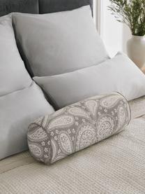 Kissenrolle Manon mit Paisley-Muster, Bezug: 100% Bio-Baumwolle, GOTS-, Taupe, Weiss, Ø 18 cm, L 50 cm