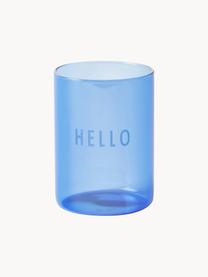 Designer Wasserglas Favourite HELLO mit Schriftzug, Borosilikatglas, Blau (Hello), Ø 8 x H 11 cm, 350 ml