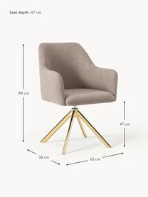 Otočná židle s područkami Isla, Taupe, zlatá lesklá, Š 63 cm, V 58 cm