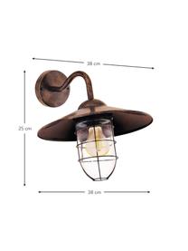 Outdoor wandlamp Melgoa met antieke afwerking, Lampenkap: glas, Koperkleurig, B 38 x H 25 cm