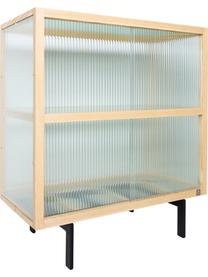 Highboard Oli met glazen schuifdeuren, Frame: essenhout, Poten: gepoedercoat metaal, Transparant, lichtbruin, zwart, B 80 x H 89 cm