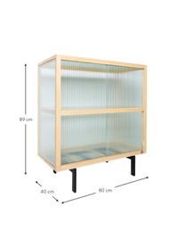 Highboard Oli met glazen schuifdeuren, Frame: essenhout, Poten: gepoedercoat metaal, Transparant, lichtbruin, zwart, B 80 x H 89 cm