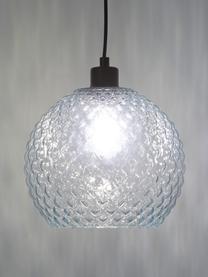 Kleine hanglamp Rania van lichtblauw glas, Lampenkap: glas, Baldakijn: gepoedercoat metaal, Decoratie: gepoedercoat metaal, Blauw, transparant, Ø 25 x H 21 cm