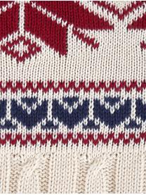 Strick-Kissenhülle Flemming mit winterlichem Muster, Baumwolle, Cremeweiß, Rot, Dunkelblau, 40 x 40 cm