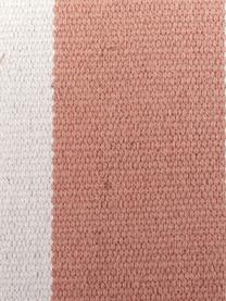 Tapis rayé rouge blanc tissé main Malte, Rouge corail, blanc