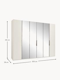 Armoire Monaco, 6 portes, Blanc, portes miroir, larg. 300 x haut. 216 cm
