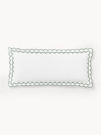 Funda de almohada de percal con dobladillo bordado Atina, Blanco, verde oscuro, An 45 x L 110 cm