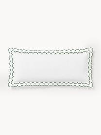 Funda de almohada de percal con dobladillo bordado Atina, Blanco, verde oscuro, An 45 x L 110 cm