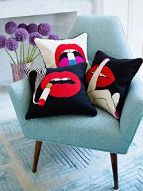 Ręcznie haftowana poduszka z wełny Full Dose, Złamana biel, czerwony, S 45 x D 45 cm