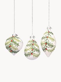 Kerstboomhangerset Laurie, 12-delig, Glas, Wit, groentinten, Set met verschillende groottes