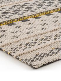 Tapis laine ethnique Nova, Gris, jaune moutarde, beige