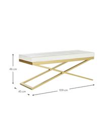 Banc cuir synthétique Susan, Blanc, couleur dorée