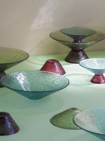 Mondgeblazen decoratieve schaal Bonbon met gestructureerde oppervlak, Glas, Lichtblauw, wijnrood, Ø 25 x H 12 cm