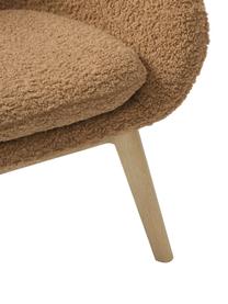 Fotel uszak Teddy z drewnianymi nogami Wing, Tapicerka: poliester (futro Teddy) D, Nogi: lite drewno z fornirem je, Karmelowy Teddy, drewno brzozowe, S 77 x G 89 cm