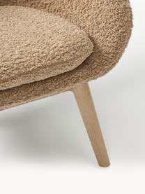 Fauteuil à oreilles en peluche pieds en bois Wing, Peluche brun clair, bois de bouleau, larg. 77 x prof. 89 cm