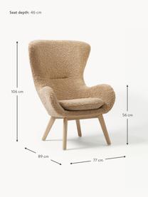 Teddy fauteuil Wing met houten poten, Bekleding: polyester (teddyvacht) Me, Poten: gelakt massief hout met e, Teddy lichtbruin, berkenhout, B 77 x D 89 cm