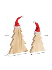 Sapin de Noël décoratifs en bois Fynna, 2 élém., Bois de pin, Bois clair, rouge, Lot de différentes tailles