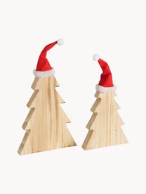 Objet décoratif sapin de Noël en bois Fynna, 2 élém., Bois de pin, Bois clair, rouge, Lot de différentes tailles