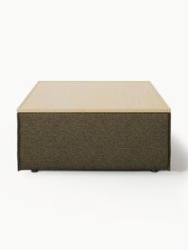 Sofa-Hocker Lennon aus Bouclé mit Stauraum, Bezug: Bouclé (80 % Polyester, 2, Tablett: Eichenholz, Spannplatte m, Gestell: Spanplatte, mitteldichte , Füße: Kunststoff Dieses Produkt, Bouclé Olivgrün, helles Eichenholz, B 88 x T 88 cm