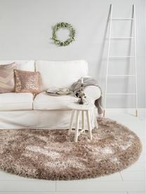 Glänzender Hochflor-Teppich Lea in Beige, rund, Flor: 50% Polyester, 50% Polypr, Beige, Ø 200 cm (Größe L)